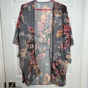 Kimono Grey & Pink Floral Sheer Size Extra Large